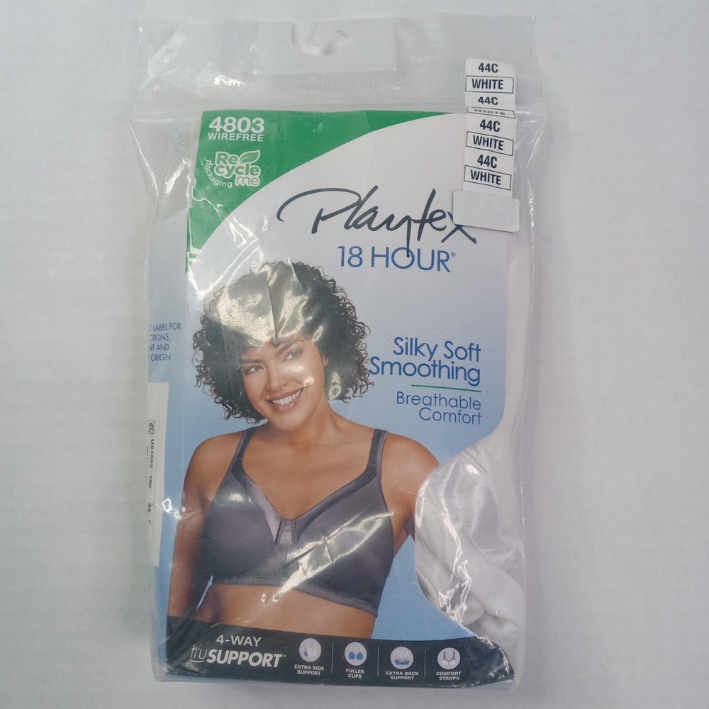 Playtex Women's 18 Hour Silky Soft Smoothing 4803 Wireless Bra Size 44C White